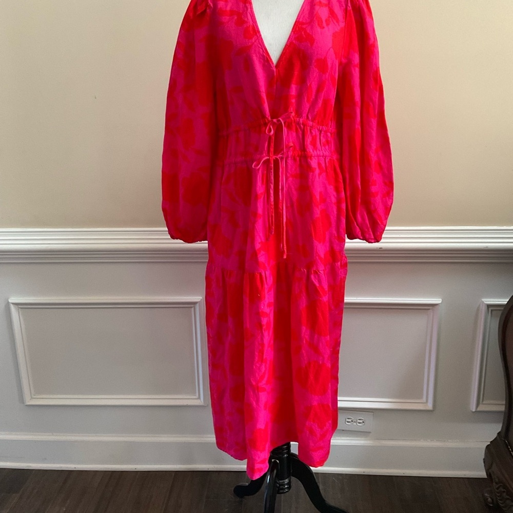 Kate Spade X Target Classic Rose Linen Rayon Long Sleeve Maxi Tiered Dress  XL